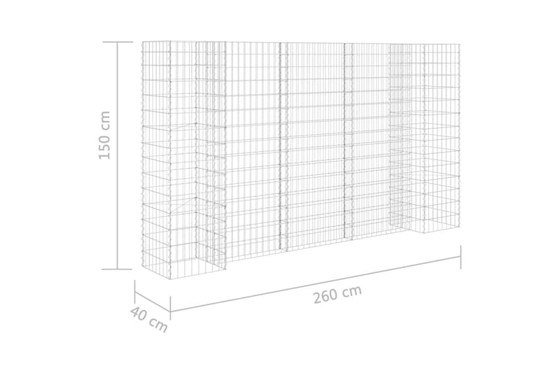 Gabion plantekasse H-formet ståltråd 260x40x150 cm - Hage - Dyrking & hagearbeid - Dyrking - Blomsterpotter - Blomsterhylle & blomsterstativ