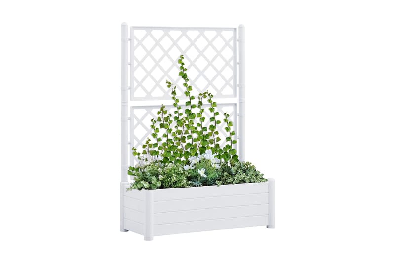 Plantekasse med espalier 100x43x142 cm PP hvit - Hvit - Blomsterkasser - Hagekrukker