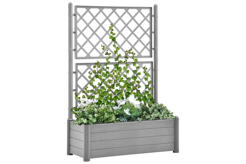 Plantekasse med espalier 100x43x142 cm PP steingrå - Grå - Blomsterkasser - Hagekrukker