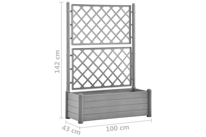 Plantekasse med espalier 100x43x142 cm PP steingrå - Grå - Blomsterkasser - Hagekrukker