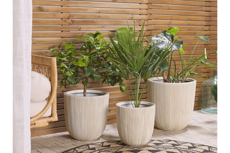 Krukke 44 x 44 x 48 cm beige CHIOS - Beige - Hage - Dyrking & hagearbeid - Dyrking - Blomsterpotter - Store blomsterkrukker