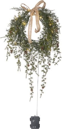 Barr Krans med belysning 35 cm - grønn med naturfarget sløyfe - Hage - Dyrking & hagearbeid - Planter - Prydplanter - Dørkranser