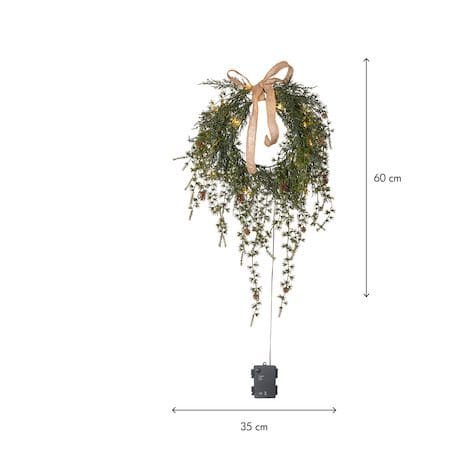 Barr Krans med belysning 35 cm - grønn med naturfarget sløyfe - Hage - Dyrking & hagearbeid - Planter - Prydplanter - Dørkranser