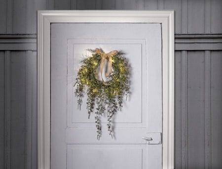 Barr Krans med belysning 35 cm - grønn med naturfarget sløyfe - Hage - Dyrking & hagearbeid - Planter - Prydplanter - Dørkranser