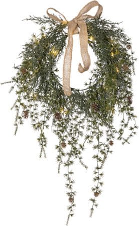 Barr Krans med belysning 35 cm - grønn med naturfarget sløyfe - Hage - Dyrking & hagearbeid - Planter - Prydplanter - Dørkranser