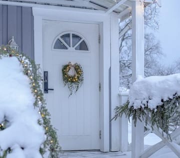 Barr Krans med belysning 35 cm - grønn med naturfarget sløyfe - Hage - Dyrking & hagearbeid - Planter - Prydplanter - Dørkranser