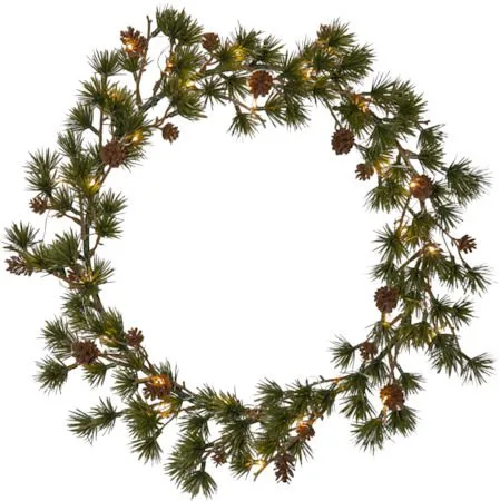 Larix Krans med belysning 40 cm, grønn med brune kongler