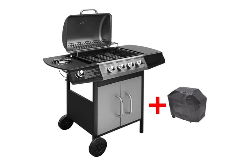 Gassgrill 4+1 kokesone svart og sølv - Hage - Griller - Gassgrill