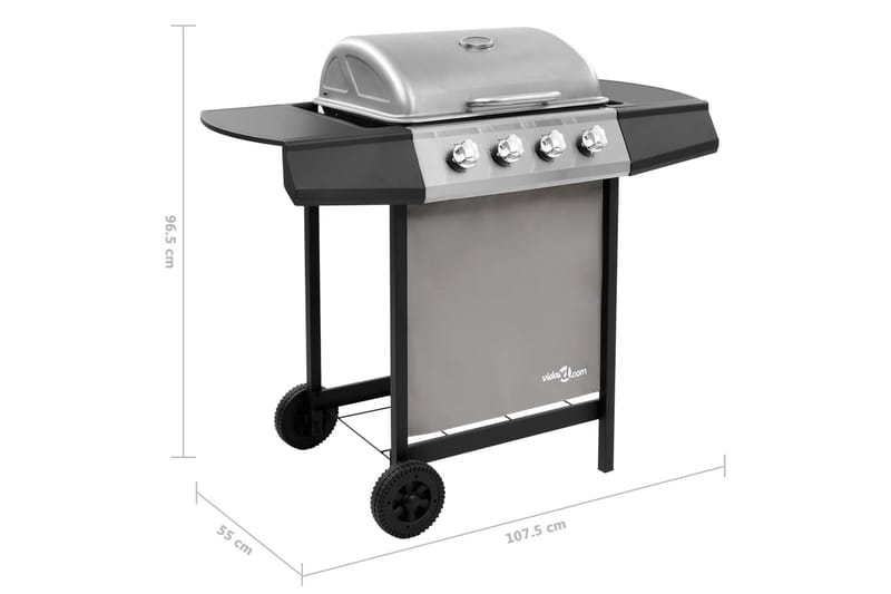 Gassgrill med 4 brennere svart og sølv - Silver - Gassgrill