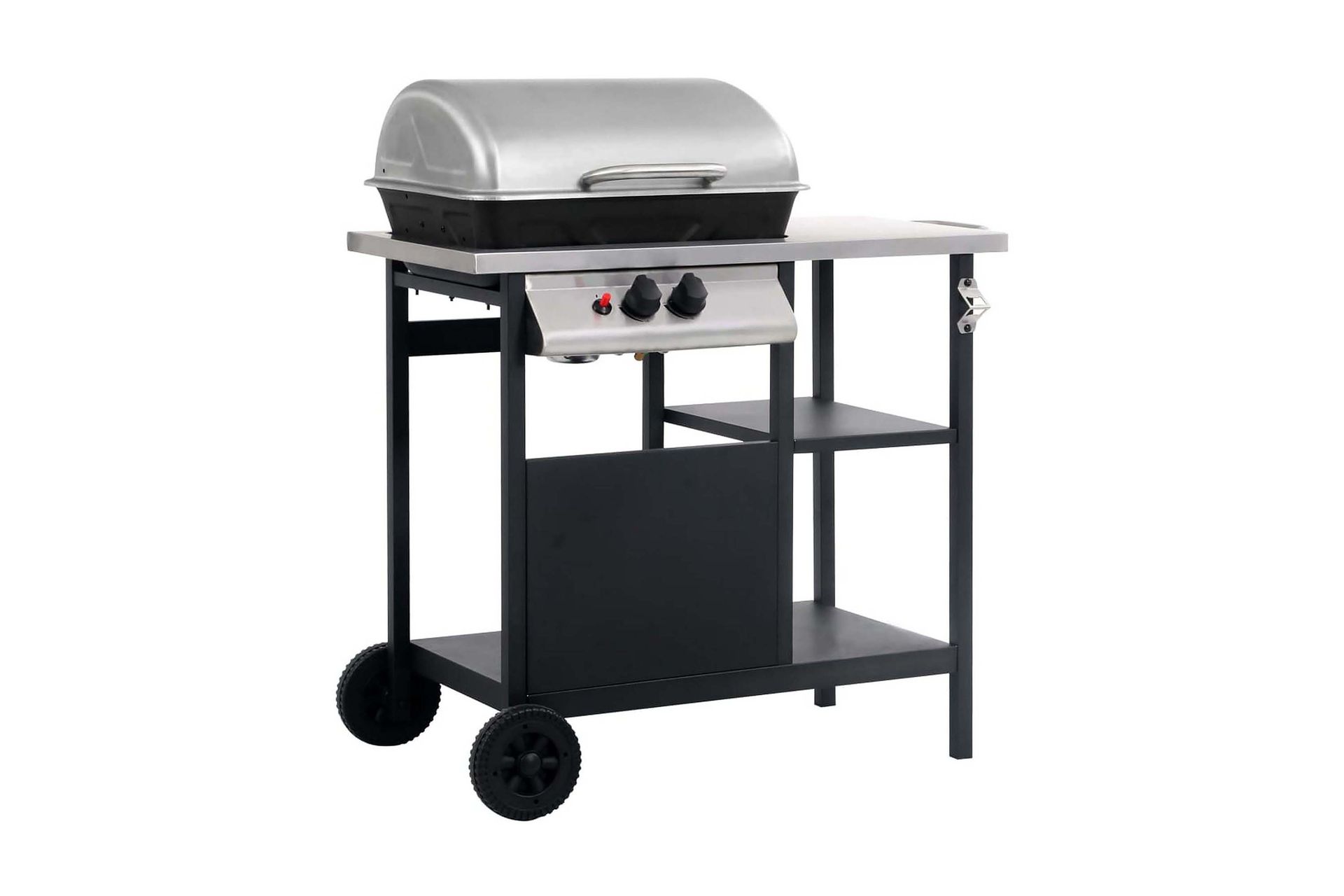 Gassgrill med sidebord i 3 etasjer svart og sølv - Hage - Griller - Gassgrill