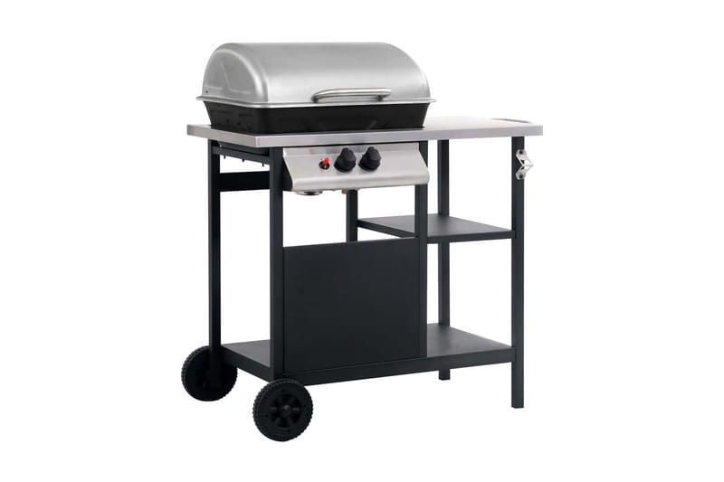 Gassgrill med sidebord i 3 etasjer svart og sølv - Hage - Griller - Gassgrill