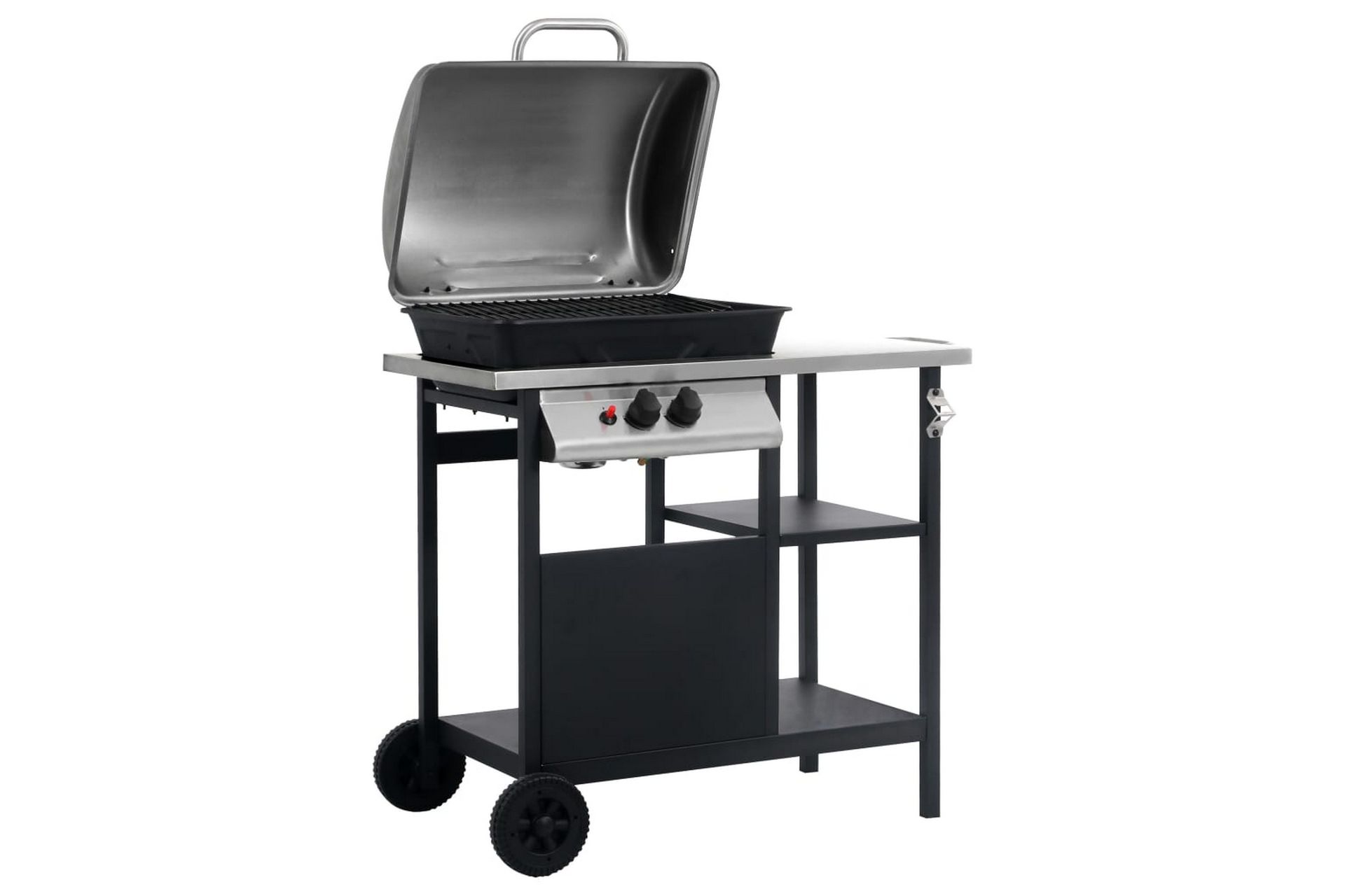 Gassgrill med sidebord i 3 etasjer svart og sølv - Hage - Griller - Gassgrill