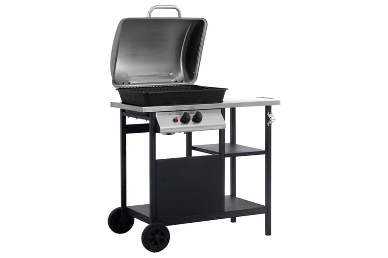 Gassgrill med sidebord i 3 etasjer svart og sølv - Hage - Griller - Gassgrill