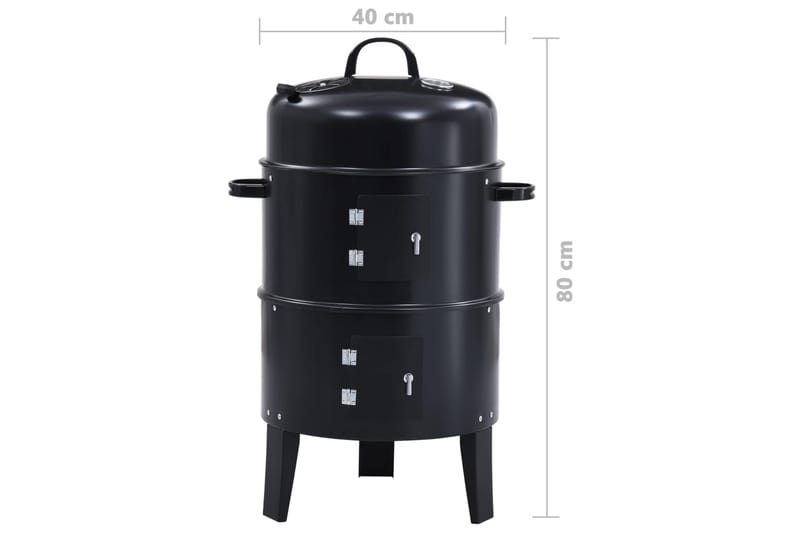 3-i-1 Røykgrill 40x80 cm - Svart - Hage - Griller - Grilltilbehør