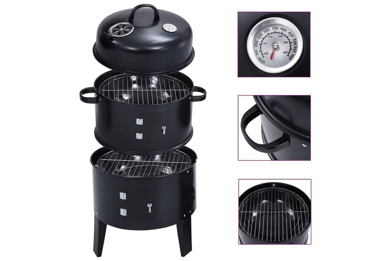 3-i-1 Røykgrill 40x80 cm - Svart - Hage - Griller - Grilltilbehør