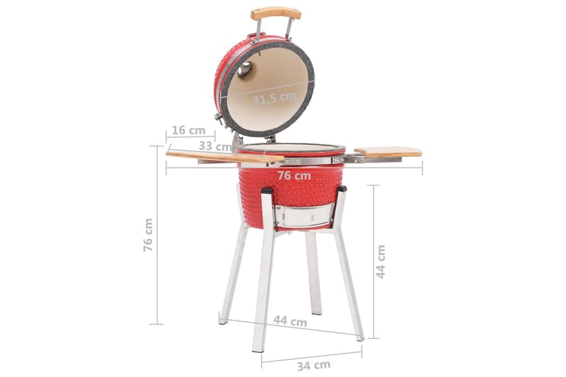 Kamado Kullgrill med röyker keramisk 76 cm - Röd - Hage - Griller - Grilltilbehør