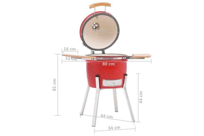 Kamado Kullgrill med röyker keramisk 81 cm - Röd - Hage - Griller - Grilltilbehør