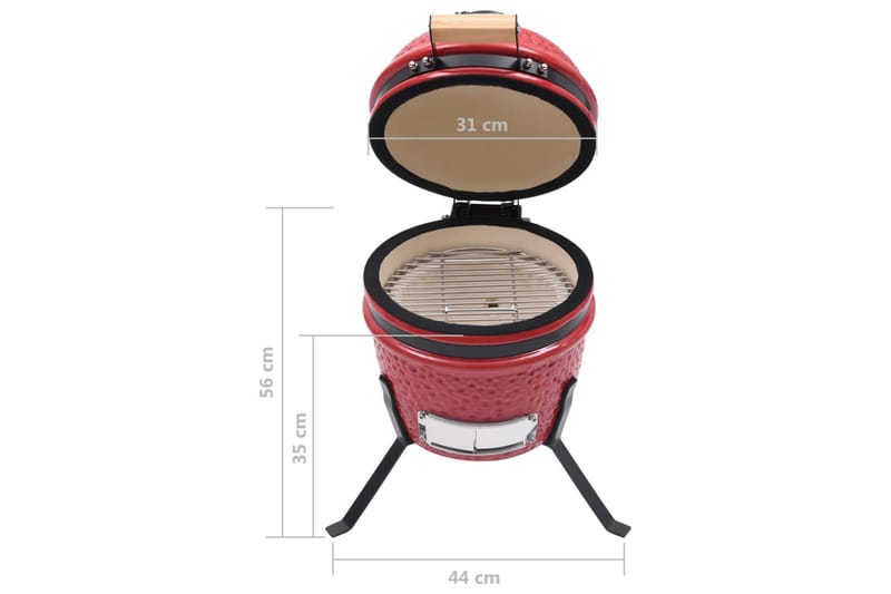 Kullgrill med röyker Kamado keramisk 56 cm röd - Röd - Grilltilbehør - Røyk & røykgriller