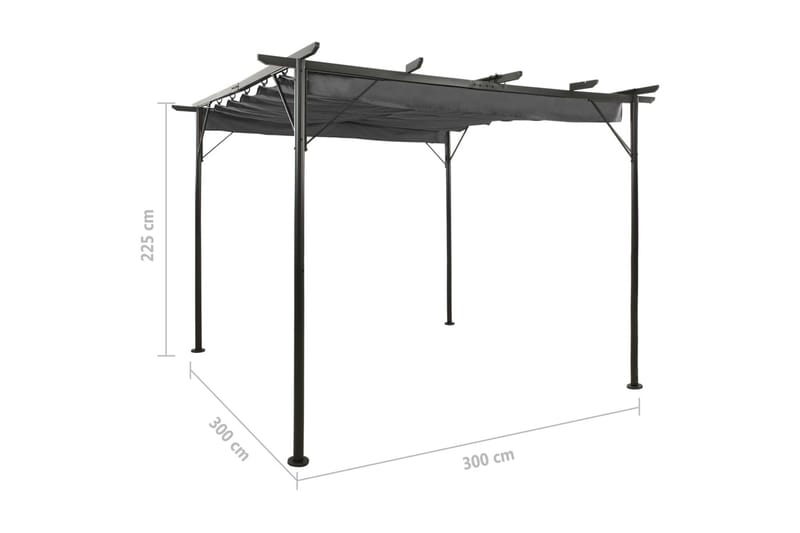 Pergola med uttrekkbart tak antrasitt 3x3 m stål 180 g/m² - Antrasittgrå - Grilltelt - Pergola