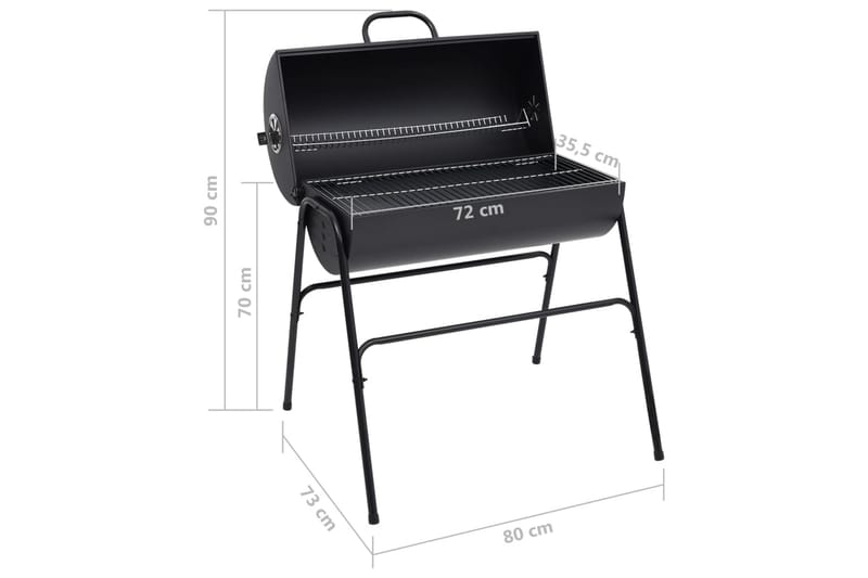 Tønnegrill med 2 grillrister svart 80x95x90 cm stål - Svart - Hage - Griller - Kullgrill