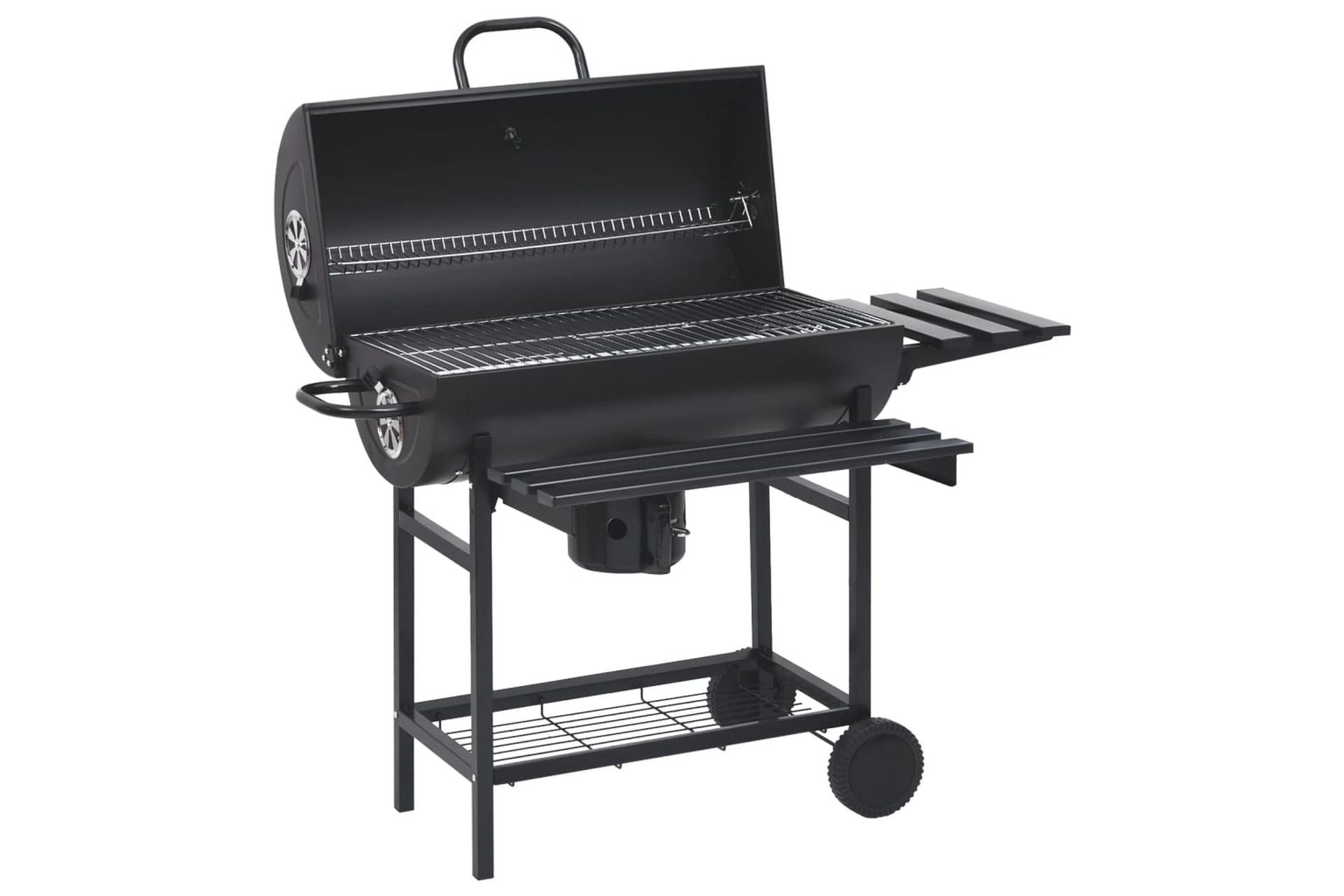 Tønnegrill med hjul og hyller svart stål 115x85x95 cm - Svart - Hage - Griller - Kullgrill