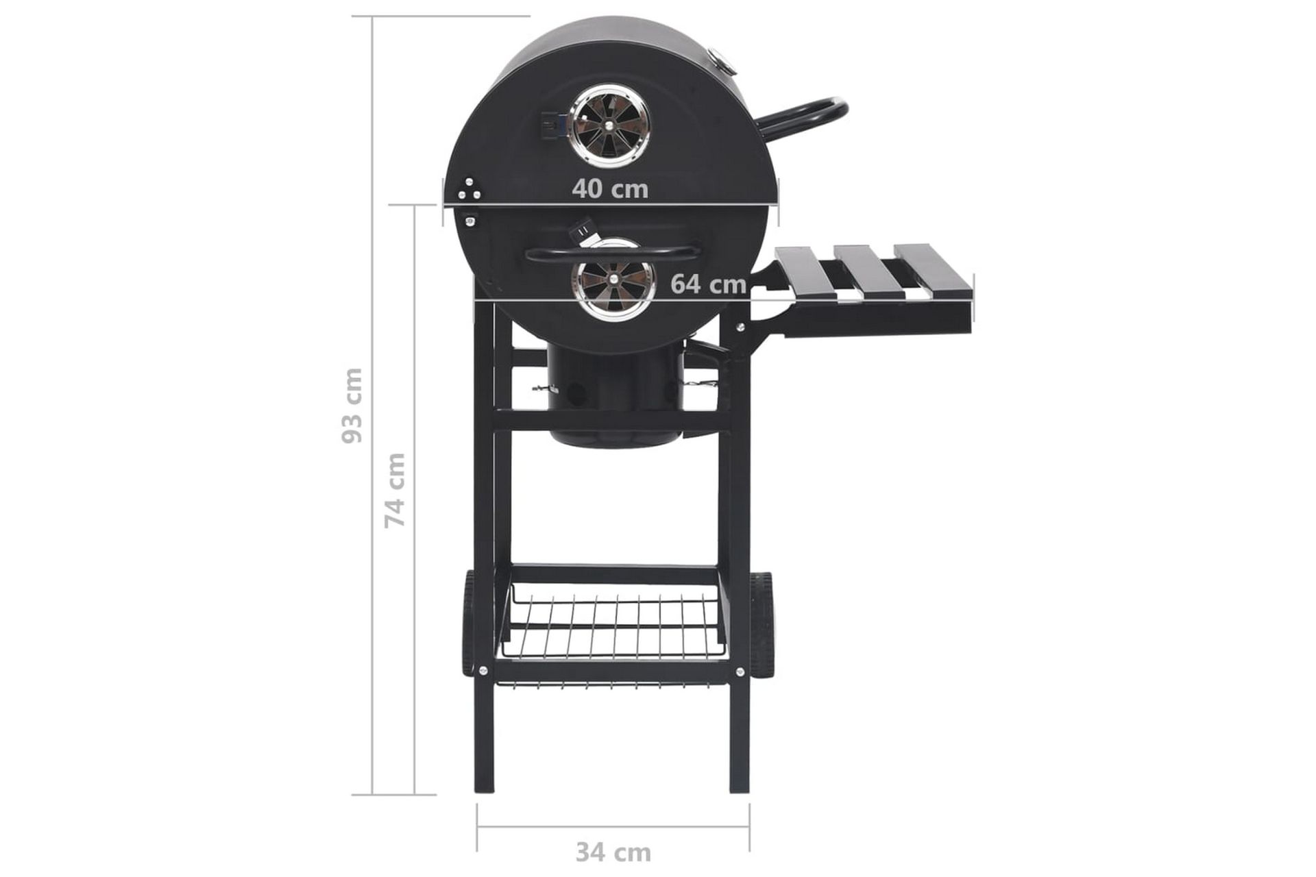 Tønnegrill med hjul og hyller svart stål 115x85x95 cm - Svart - Hage - Griller - Kullgrill