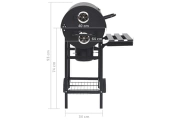 Tønnegrill med hjul og hyller svart stål 115x85x95 cm - Svart - Hage - Griller - Kullgrill