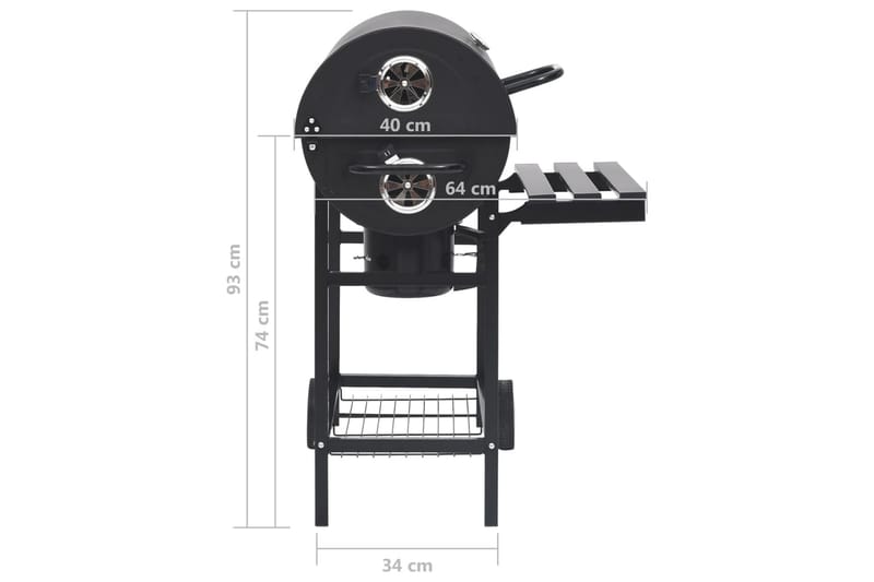 Tønnegrill med hjul og hyller svart stål 115x85x95 cm - Svart - Hage - Griller - Kullgrill