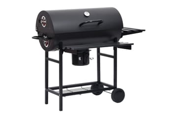 Tønnegrill med hjul og hyller svart stål 115x85x95 cm - Svart - Hage - Griller - Kullgrill