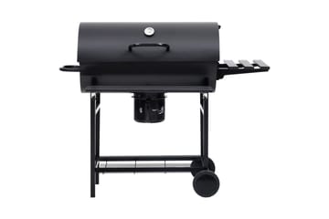 Tønnegrill med hjul og hyller svart stål 115x85x95 cm - Svart - Hage - Griller - Kullgrill