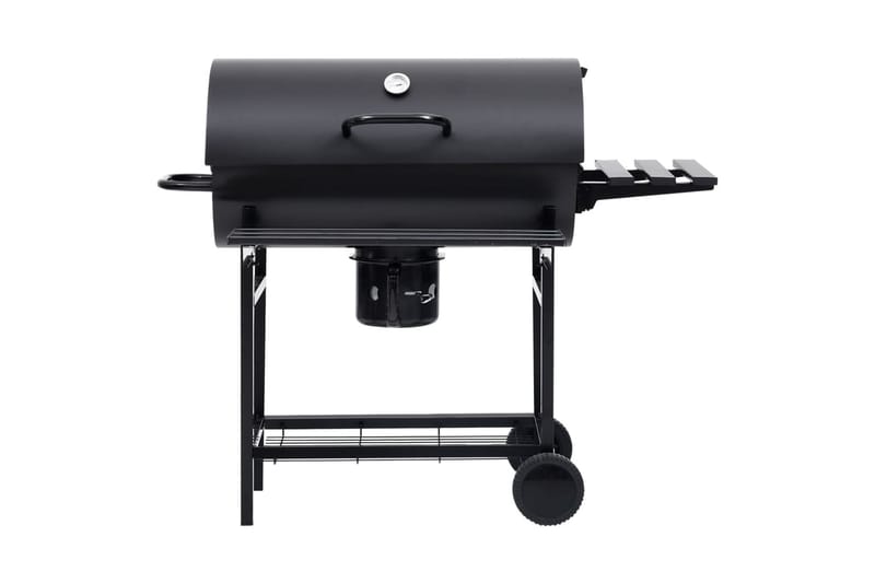 Tønnegrill med hjul og hyller svart stål 115x85x95 cm - Svart - Kullgrill - Grilltønner