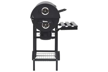 Tønnegrill med hjul og hyller svart stål 115x85x95 cm - Svart - Hage - Griller - Kullgrill
