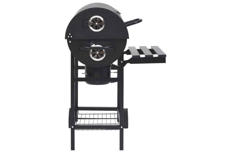 Tønnegrill med hjul og hyller svart stål 115x85x95 cm - Svart - Kullgrill - Grilltønner