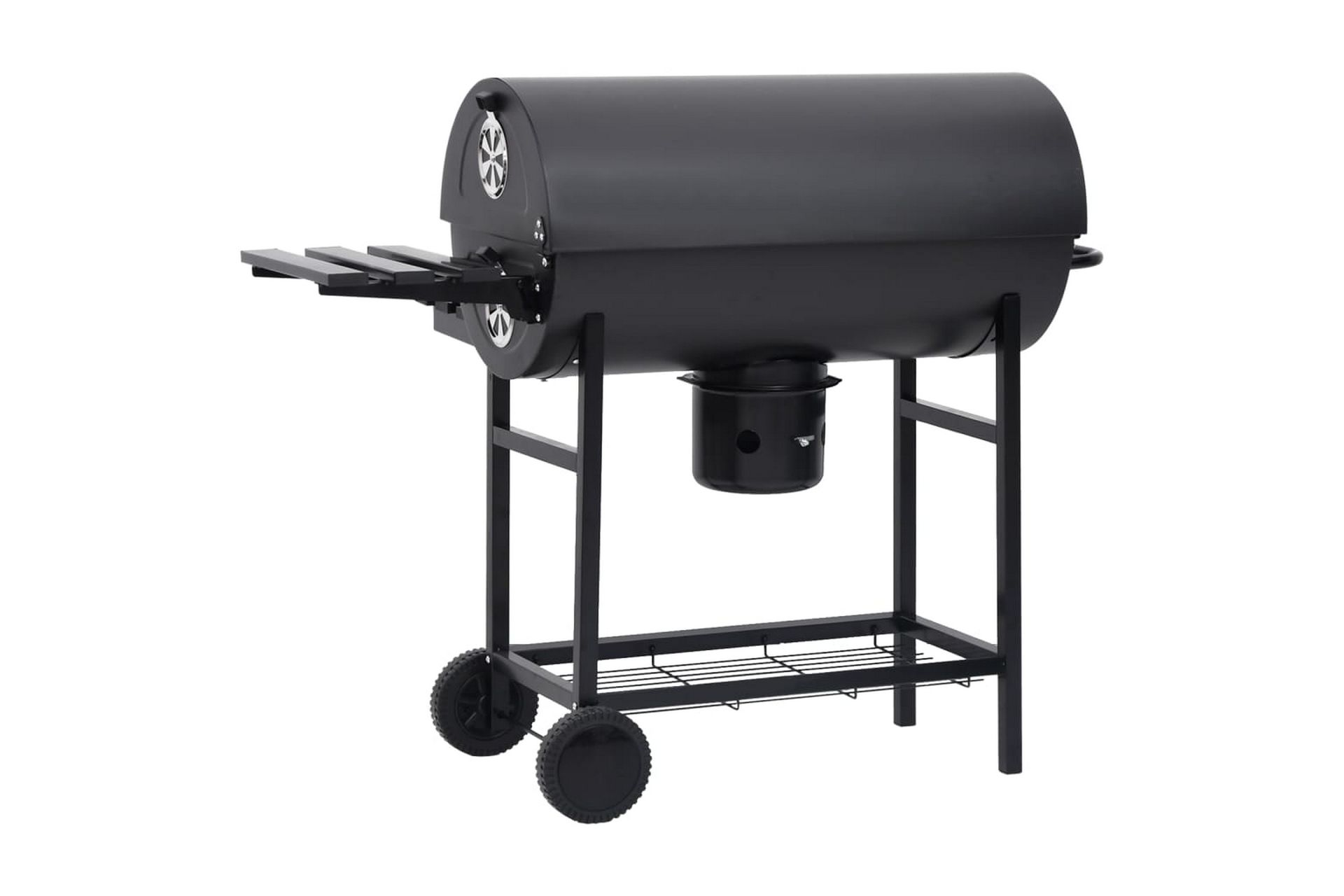 Tønnegrill med hjul og hyller svart stål 115x85x95 cm - Svart - Hage - Griller - Kullgrill