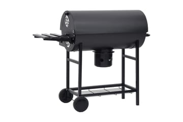 Tønnegrill med hjul og hyller svart stål 115x85x95 cm - Svart - Hage - Griller - Kullgrill