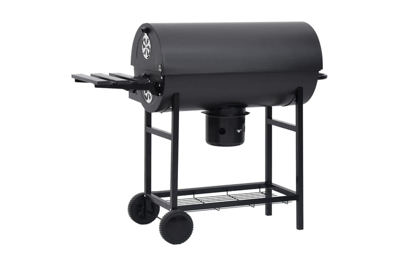 Tønnegrill med hjul og hyller svart stål 115x85x95 cm - Svart - Hage - Griller - Kullgrill