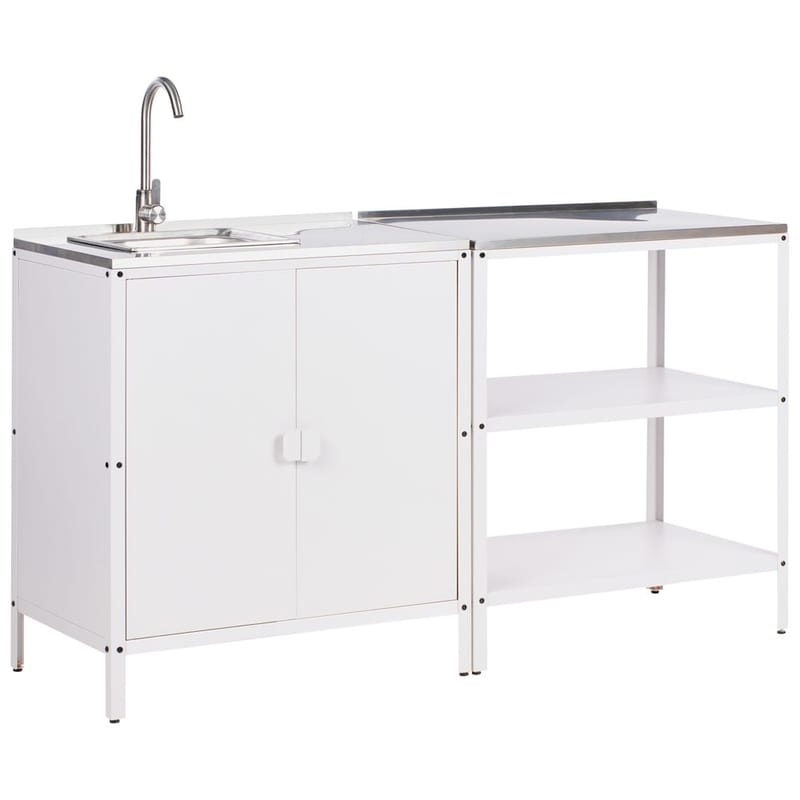 2-delt utekjøkken med vask 2 dører Vilama, Hvit, Sølv