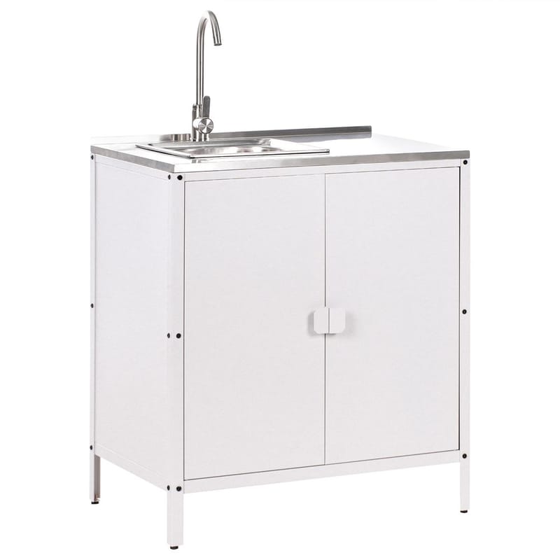 2-delt utekjøkken med vask 2 dører Vilama - Hvit, Sølv - Hage - Griller - Utekjøkken - Komplette utekjøkken