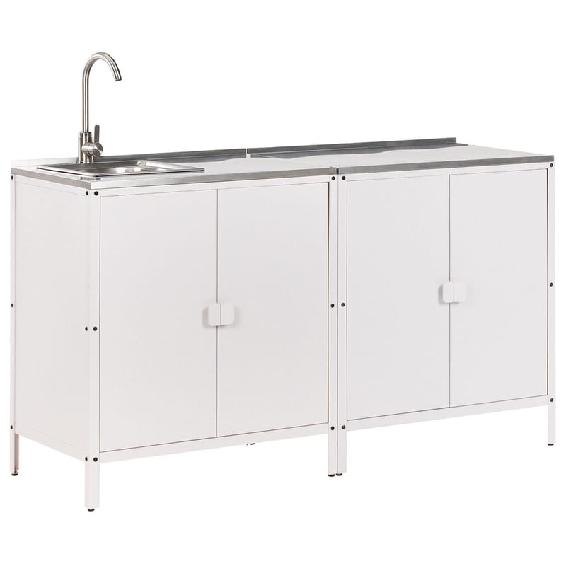 2-delt utekjøkken med vask 4 dører Vilama - Hvit, Sølv - Hage - Griller - Utekjøkken - Komplette utekjøkken