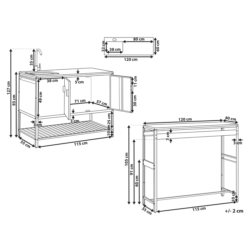 2-delt utekjøkken med vask Maenza - Hvit/svart - Hage - Griller - Utekjøkken - Komplette utekjøkken