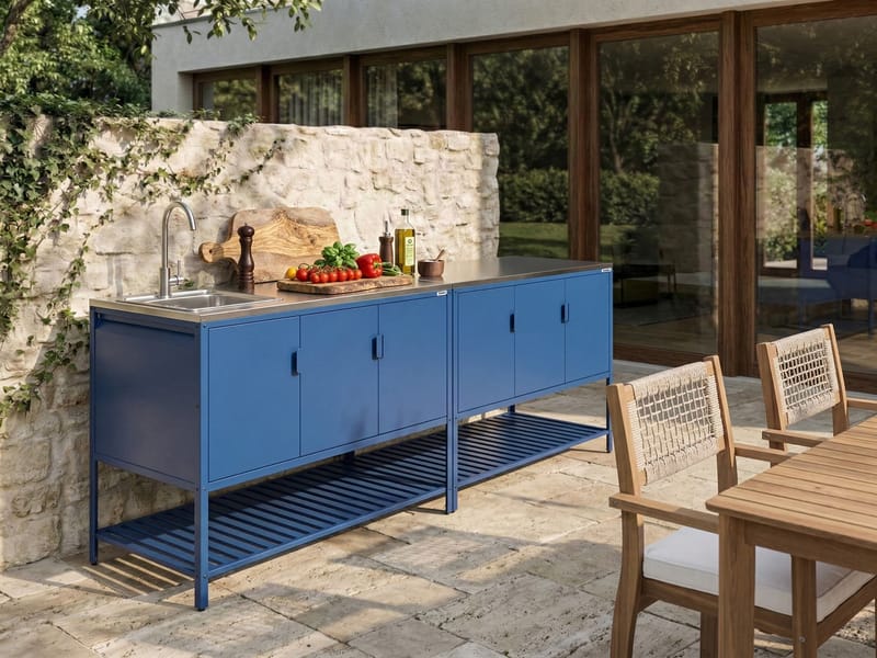 2-delt utekjøkken med vask Maenza Stål - Blå/Sølv - Hage - Griller - Utekjøkken - Komplette utekjøkken