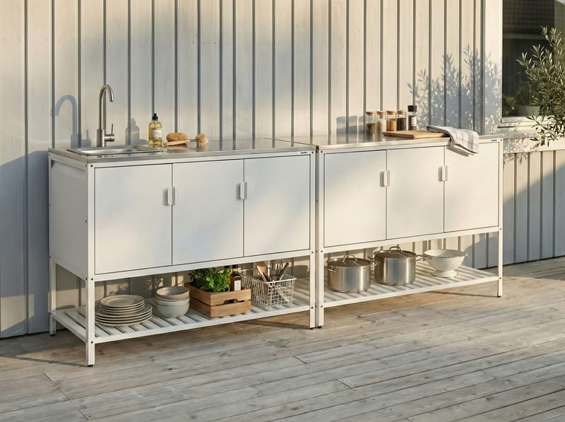 2-delt utekjøkken med vask Maenza Stål - Hvit/svart - Hage - Griller - Utekjøkken - Komplette utekjøkken