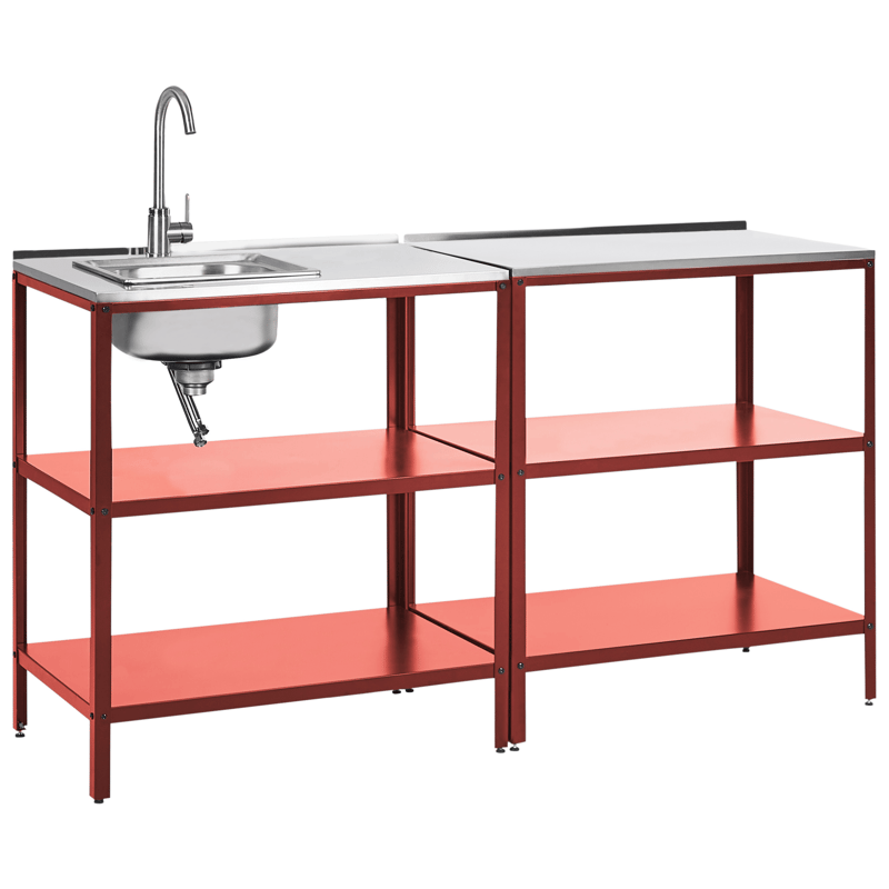 2-delt utekjøkken med vask Vilama Stål - Rød/Sølv - Hage - Griller - Utekjøkken - Komplette utekjøkken