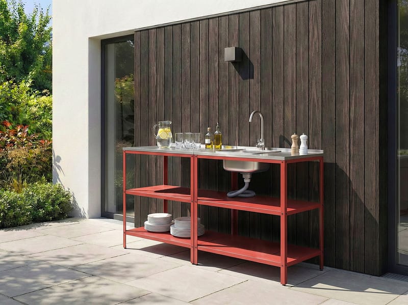 2-delt utekjøkken med vask Vilama Stål - Rød/Sølv - Hage - Griller - Utekjøkken - Komplette utekjøkken