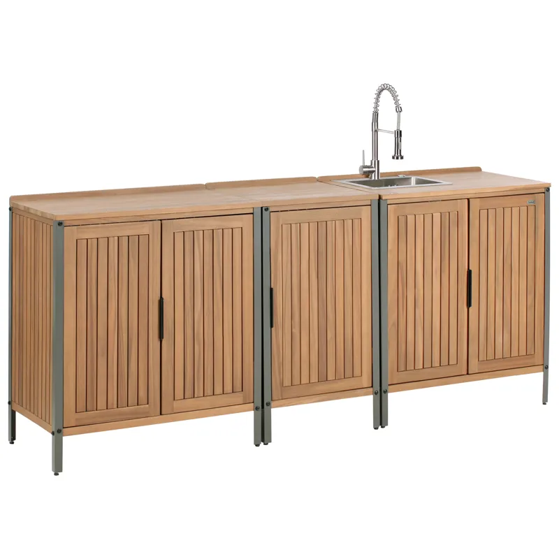 3-delt utekjøkken med vask Ivrea akasietre, Brun/Grå/Sølv