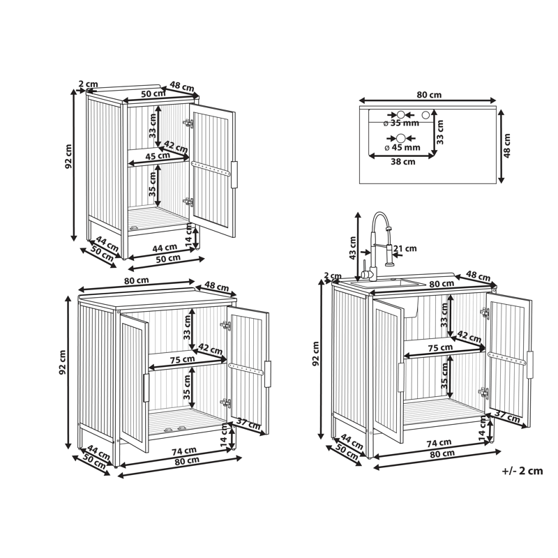 3-delt utekjøkken med vask Ivrea akasietre - Brun/Grå/Sølv - Hage - Griller - Utekjøkken - Komplette utekjøkken