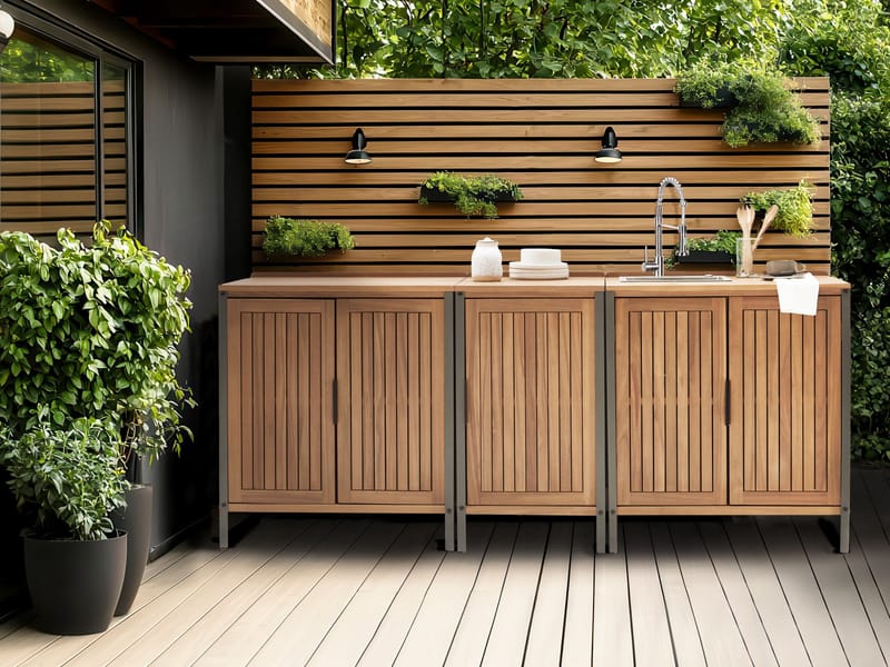 3-delt utekjøkken med vask Ivrea akasietre - Brun/Grå/Sølv - Hage - Griller - Utekjøkken - Komplette utekjøkken