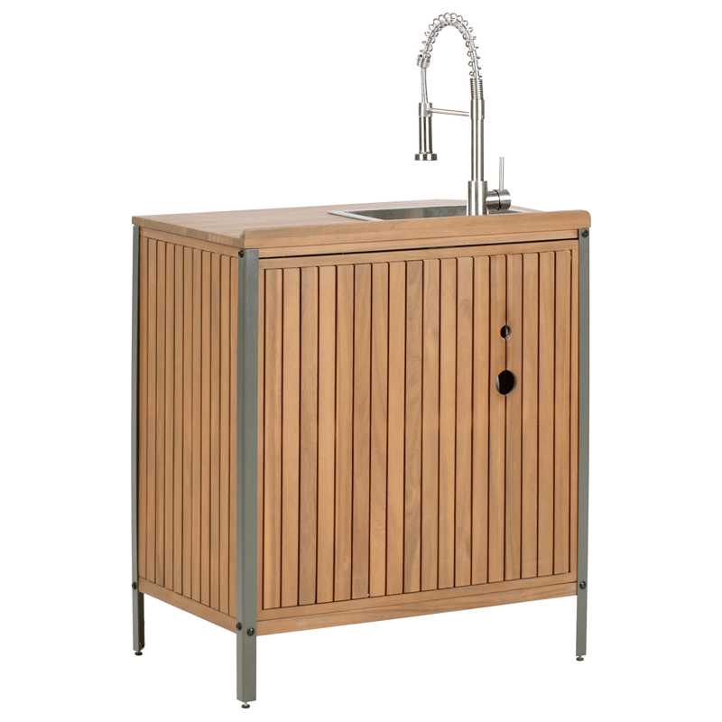 3-delt utekjøkken med vask Ivrea akasietre - Brun/Grå/Sølv - Hage - Griller - Utekjøkken - Komplette utekjøkken