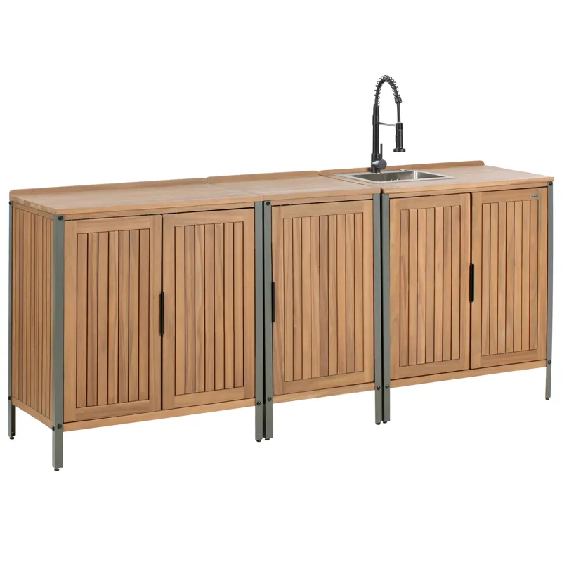 3-delt utekj økken med vask Ivrea akasietre, Brun/Grå/Svart