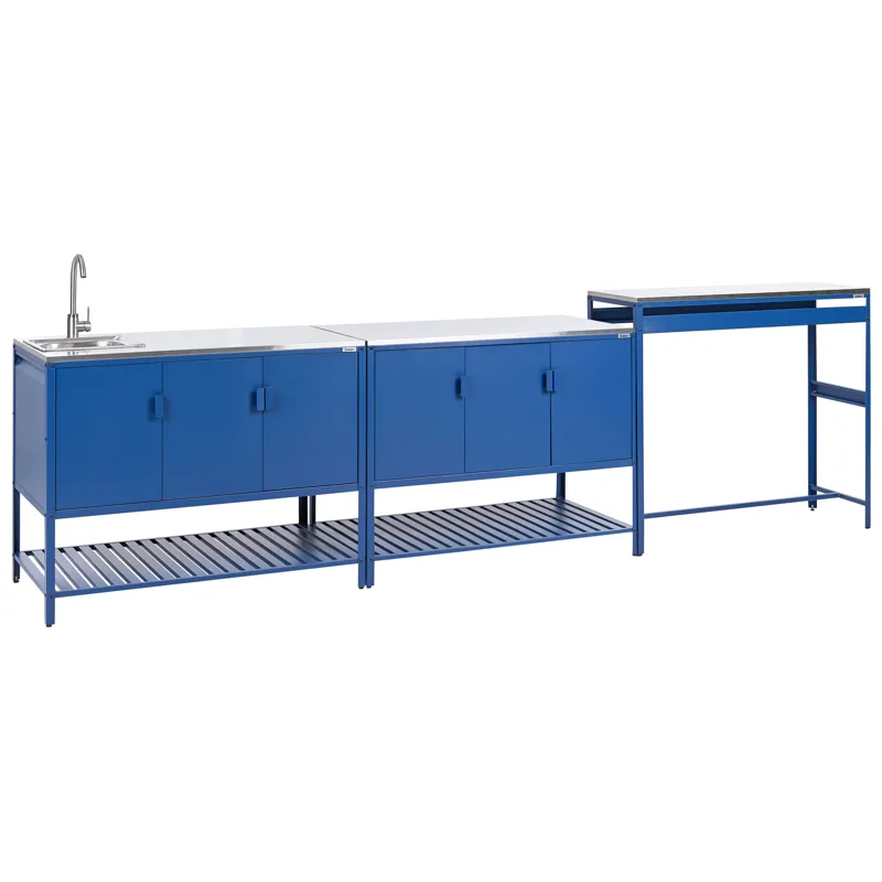3-delt utekjøkken med vask Maenza Stål, Blå/Sølv